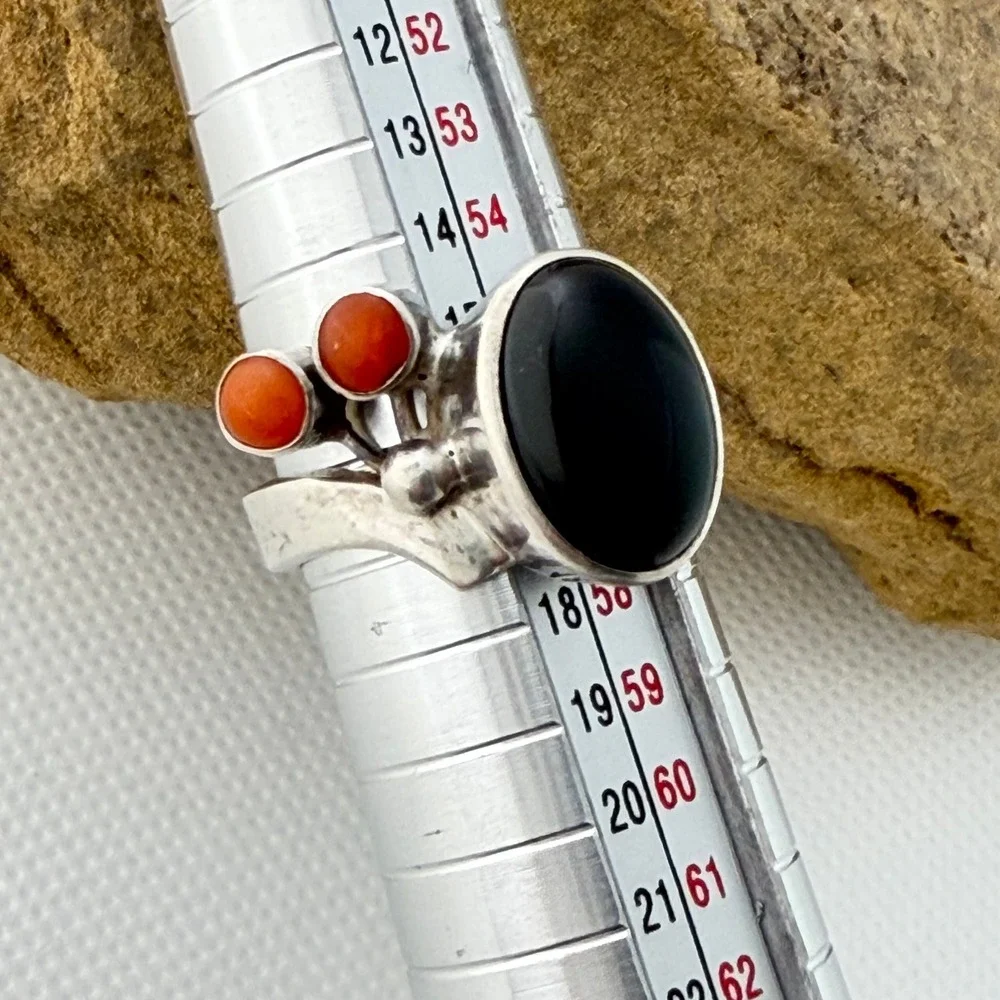 Unbranded Sterling Silver Black Onyx Coral Ring Black Size 8